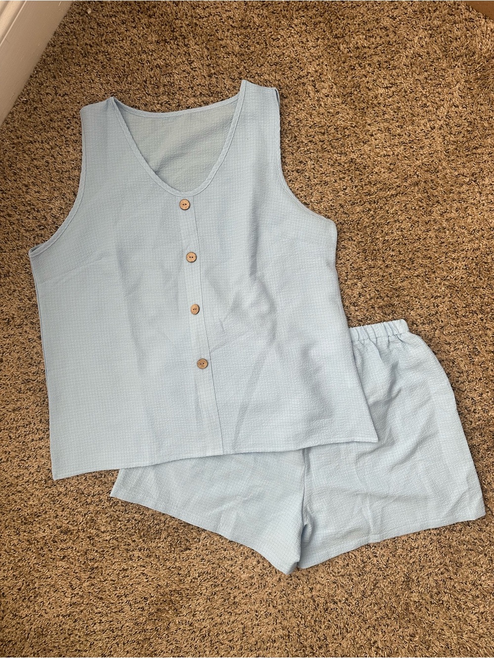 Women's Light Blue Tank & Elastic Waist Shorts Set